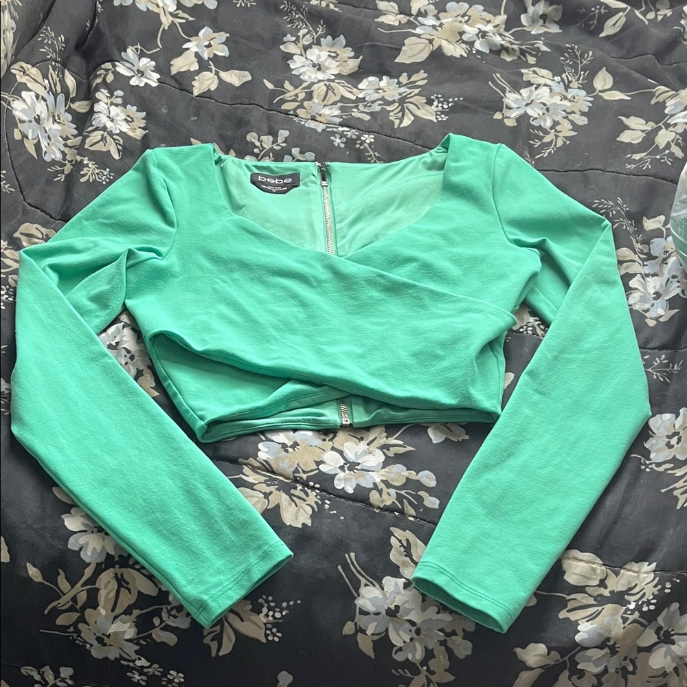 Bebe vintage Mint Green Long Sleeve Crop Top